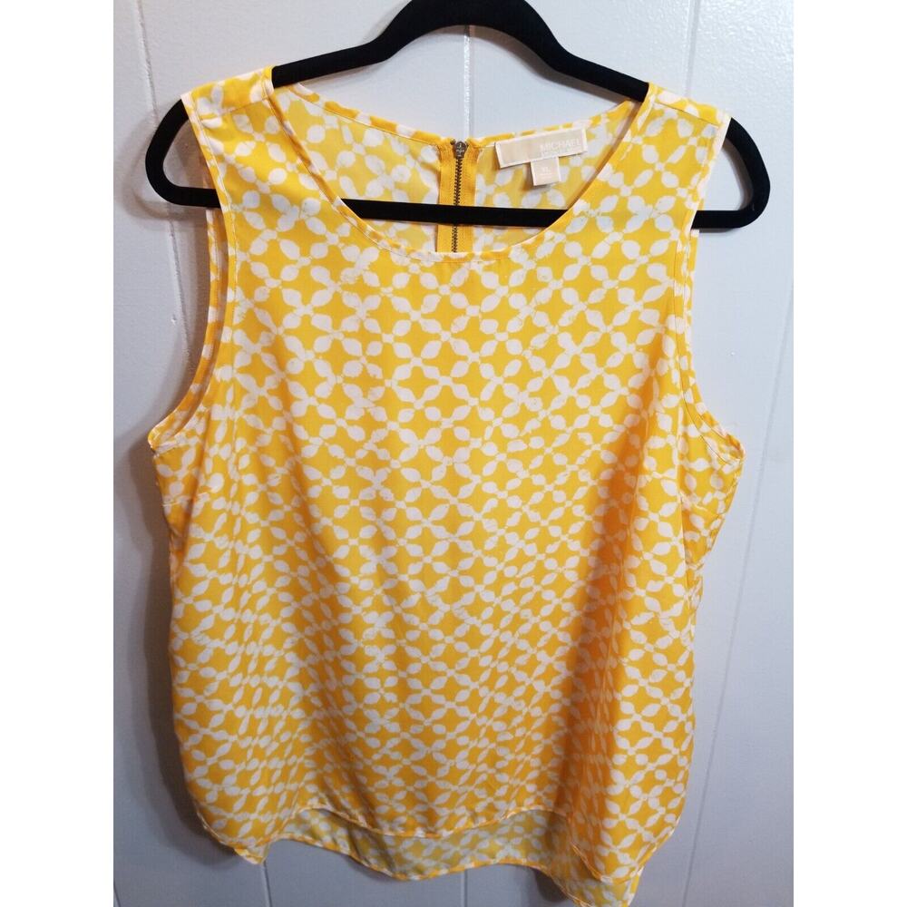 Michael Kors‎ Women's XL Yellow/White Abstract Print Sleeveless Blouse